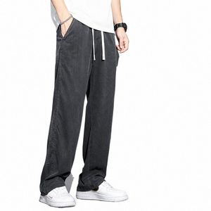 Zomer Zachte Lyocell Stof Dunne Losse Rechte Broek Trekkoord Elastische Taille Korea Casual Broek Heren Jeans Plus Size M-5XL z7y7 #