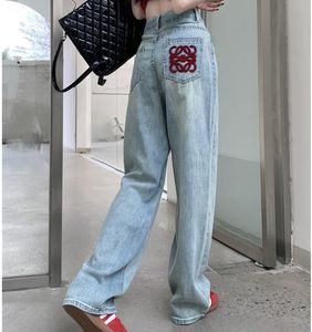 Zomer zachte lyocell stof vrouw jeans dun los rechte hoge taille pant mode mode comfort retro blauw casual broek