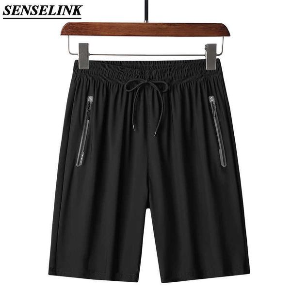 Summer Solid Color Ice Silk Shorts Men Casual Loose Fitness Beach Surf Breathable Four-Way Stretch L-6Xl 210714