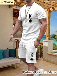 Couleur solide d'été k imprime sur tracksuit hommes plage à manches courtes t-shirt t-shirt décontracté 2 pièces tenues de vêtements de sport masculins pour homme 240422