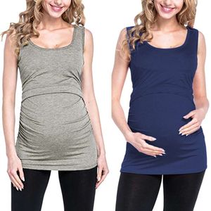 Zomer Solid Color Dames kleding Vrouwen Zwangere Zwangerschapsstreep Borstvoeding Top T-shirt Blouse Zwangerschapskleding L2405