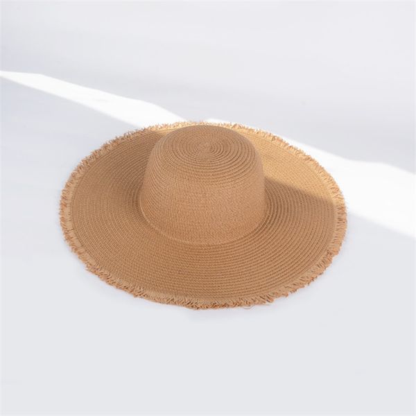 Été solide dames frangé chapeaux pliable crème solaire plage chapeau de paille en plein air voyage vacances soleil casquettes