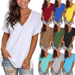 Zomer Effen T-shirt Dames Sexy V-hals Korte Mouw T-shirt Casual Basic Zwart Wit T-shirt Tee Tops voor Vrouwen 220801