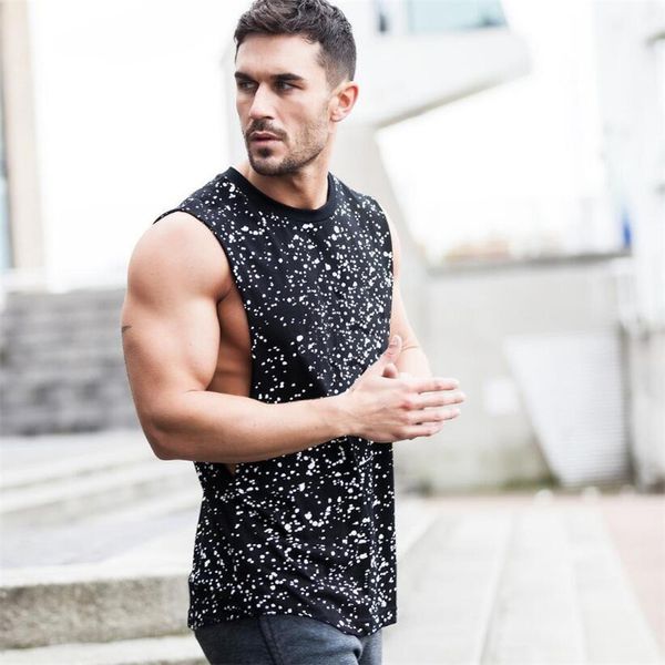 Summer Splatter Dot Print Bodybuilding Stringer Tank Top Hombres Stringer Shirt Fitness Tanktop Gimnasio Ropa Cortar Chaleco sin mangas 210421