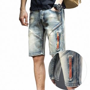Summer Retro Vintage Denim Shorts Jeans Brand de design à tendance Straight High Street Mens Pantalon décontracté K1Y6 #