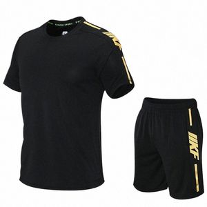 Sports d'été Shorts et t-shirts pour hommes Deux pièces Running et Fitn Ensemble à manches courtes Vêtements de sport confortables et respirants Y8Cy #