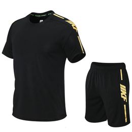 Sports d'été hommes Shorts et t-shirt deux pièces course Fitness à manches courtes ensemble confortable respirant vêtements de sport 240228