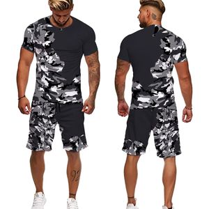 Les combinaisons sportives d'été pour les hommes set camouflage 3D imprimé extérieur jogging t-shirts short 2 pièces tenues de l'homme Vêtements 240422