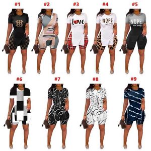 Survêtements de sport d'été femmes motif de mode imprimé fendu T-Shirt à manches courtes Desinger 2 pièces ensemble Shorts tenues