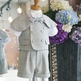 Summer Spring Boy Girls Girls Lattice Linen Vest Set Boys Fashion Clothing Toddler 1 Birthday Suits 9 mois 2 34 Year 240509
