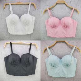 Produit de printemps d'été Femelle Couleur massive Bras plissé de soutien-gorge Camisole Girls Élégance Stretch Cropped Tops Y1148 220316