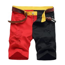 Été couture hommes Denim Shorts élastique mode personnalité cinq points pantalon déchiré trou Streetwear pantalons cortos