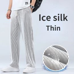 Pantalon droit d'été pour hommes en section mince lâche pantalon de glace de glace