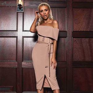 Summer Strapless Mid-Length Sexy Club Dress Celebrity Party Vestidos Mujer Bodycon 210525