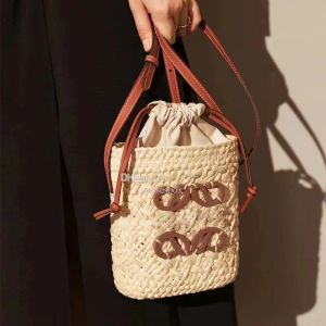 Bolso de paja de verano mini cubo bolso de playa mujeres Totas casuales de canasta hecha a mano bolso diseñador bolso de lujo viajero de viajes bolso bolso