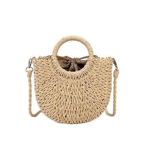 Sac de plage en paille d'été fait à la main rond femmes sacs à bandoulière raphia cercle sacs en rotin bohème décontracté tissé panier sacs à main 2021259J