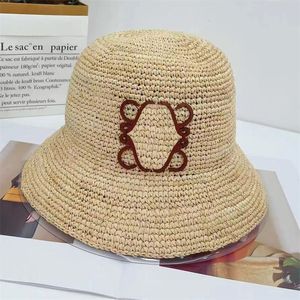 Été paille seau chapeaux concepteur raphia Bonnets pour femmes hommes plage-chapeau herbe tissé casquettes anagramme paille casquette plate