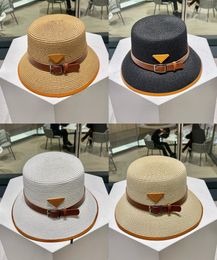 Zomerstro -hoed Designer hoed strand geweven pet voor vrouwen mannen riem decoratie platte top emmer hoed