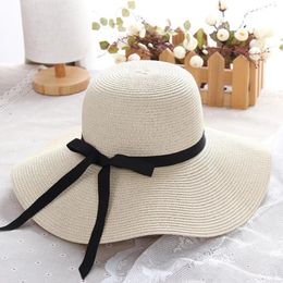Summer Straw Hat Women Big Wide Brim Beach Sun Block plegable Protección UV Panamá Bone Chapeu Feminino240409