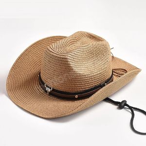 Sombreros de paja de verano para hombres y mujeres, Sombrero de vaquero occidental para exteriores, sombreros de playa para el sol, gorras de Jazz de vaquera, Sombrero para Hombre