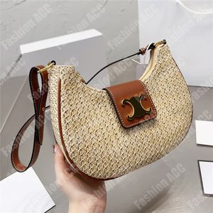 Sac à bandoulière en paille d'été pour femme Boucle en or Lady Fashion Sac à main Raphia Designer Sacs à bandoulière Bracelet en cuir Petit sac à main Sacs à main de plage