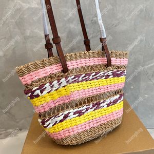 Bolsos de hombro de paja de verano Bolso de cesta de diseñador de lujo Bolsos de moda Mujeres Totes de ganchillo Correa de cuero Bolso de alta calidad Monedero Paquete de compras