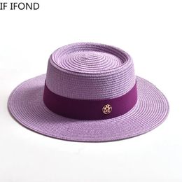 Chapeaux de soleil de paille d'été pour femmes femmes model rquanage plat ruban de plage de plage robe de voyage chapeau femme 240412