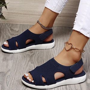 Summer Street 9184 Sandalen vrouwen sexy kristal ademende stretch dames flats gesp borte femme strand sandalias mujer mesh schoeisel schoeisel