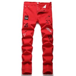 Jean homme rue d'été lettre brodée/pantalon en Denim en coton Rose pantalons Para Hombre Vaqueros