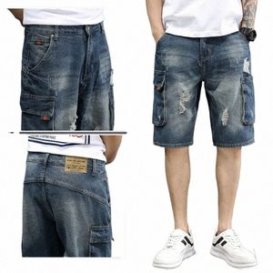 Été Streetwear Cargo Denim Shorts Hommes Fi Marque Rétro Multi-poches Pantalon Court Casual Tendance Jeans Courts Hommes Masculino q5gB #