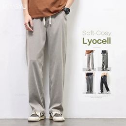 Summer Streetwear Lyocell Fabric Pants Men estiramiento de la cintura elástica de Drawstring Corea Corea Jogger Sports Casual Long -Long Male 240425