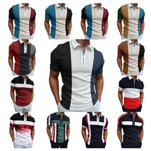 Zomerstreep splicing print golf polos t-shirt voor mannen slanke fit rits revers korte mouw casual fitting polo t-shirt pls-88