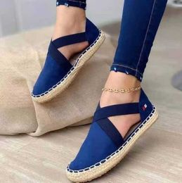 Été rayé plate-forme sandales chaussures compensées pour femmes chanvre corde bas femmes espadrilles talons hauts sans lacet toile pêcheur Y0721