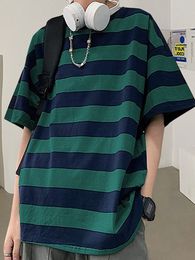 Zomer Gestreept Shirt Harajuku Streetwear Oversized Korte Mouw Casual T Koreaanse Losse Tops Vrouwelijke Blouse 230301