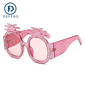 Lunettes de décoration en cristal de style d'été avec strass brillants, lunettes de soleil à monture d'ananas pour femmes, lunettes de soleil anti-uv Fashion2222