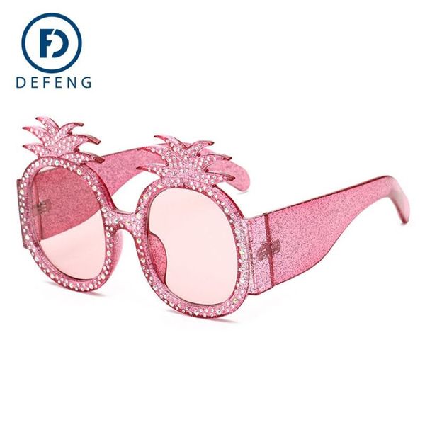 Lunettes de décoration en cristal de style d'été avec strass brillants, lunettes de soleil à monture d'ananas pour femmes, lunettes de soleil anti-uv Fashion278l