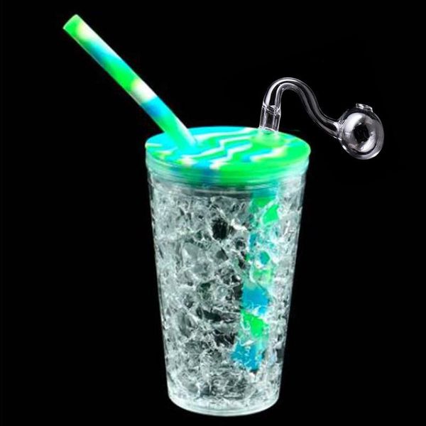 Tasse de boisson de style d'été Conduites d'eau Silicone Dab Rig Verre Huile Rigs herbe barboteur bol en verre silicone Bong Mini Pipe Recycler Narguilé 157mm * 68m
