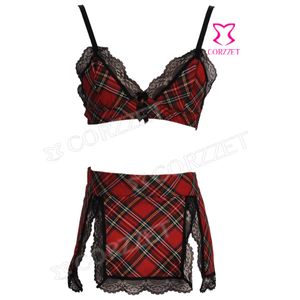 Summer Style Plaid Bra Top and Skirt Set Sexy Lingerie Hot Women Costumes Cosplay School Girl Costume