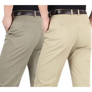 Zomer stijl dunne mannen casual broek hoge taille katoen mannen losse rechte lange pakken op middelbare leeftijd bedrijf leisure broek 210715