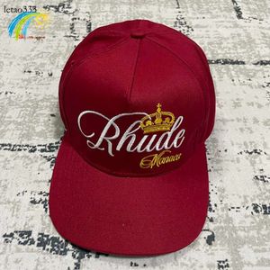 Zomerstijl Brede Rand Zonnebrandcrème Klassieke Kroonborduurwerk Rode Rhude Baseball Cap Mannen Vrouwen High Street RHUDE Verstelbare Hoed