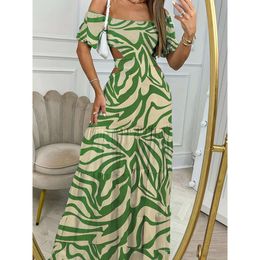 Style d'été Femmes imprimés une ligne collier élastique taille grande ourlet longues vacances robes maxi manches maxi robes robes décontractées pour femmes designer longs jupe jccx