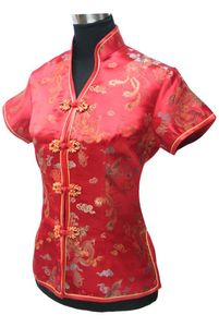 Zomerstijlvolle marineblauw Chinese vrouwen blouse traditionele zijden satijnen shirt tops v-neck kleding maat s m l xl xxl xxxl ws002