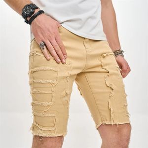 Summer Summing Rispped Supling Men Fit Slim Denim Shorts Street Street Style Male Jean Pantalones de cinco puntos 240506