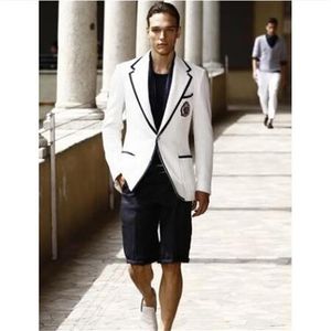 Verano elegante blanco hombres traje corto pantalón negro trajes casuales para hombre 2 piezas esmoquin Terno Masculino Blazer vestido chaqueta Pant254F