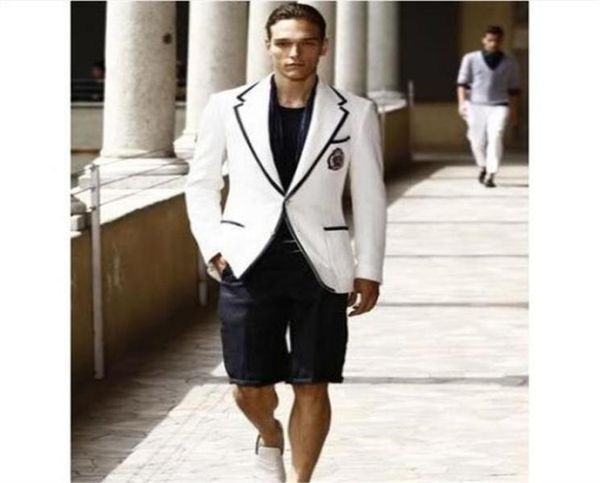 Été élégant blanc hommes costume court pantalon noir costumes décontractés pour homme 2 pièces smoking Terno Masculino Blazer robe veste pantalon1821669