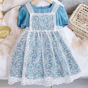 Costume d'été princesse robe vêtements ensembles dentelle fronde + couleur unie 2 pièces enfants vêtements fille 210528