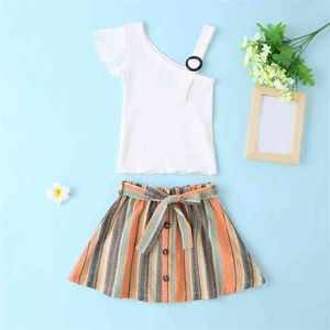 Zomer Pak Top + Stripe Rok 2 stks Kinderkleding Meisjes Kleding Sets 210528