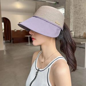 Summer Sun Sun Hats for Women plegable Patchwork Sombrero de paja Visor grande Suncreen Floppy Tap Femenina Femenina al aire libre Capas de béisbol 240408