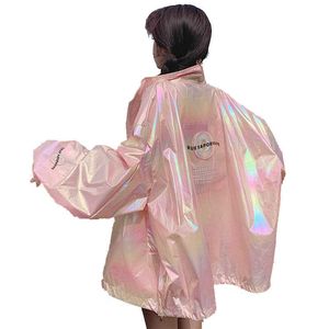 Summer Sun Protection Bomber Jacket Femmes Lâche Mince Fluorescence Harajuku Hip Hop Plus Taille Manteau à manches longues 210531