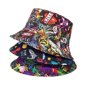 Summer Sun Protection Bodet Hat pour hommes femmes Panama Cap Print Hip Hop Gorros Fisherman Fisherman Double côté Wear Fashion 240403
